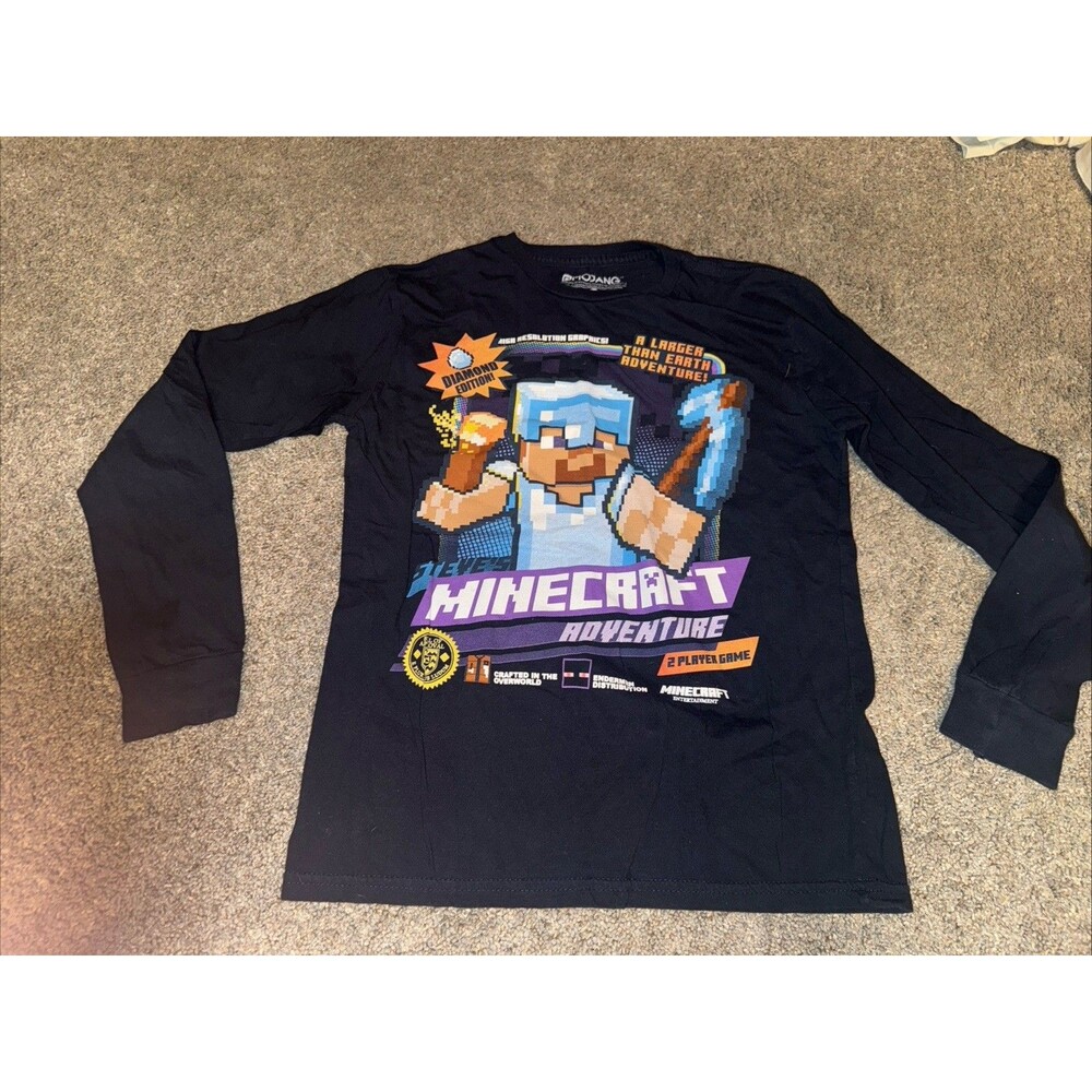 Mojang Minecraft Adventure T-Shirt Youth Med Diamond Edition Fighting Black